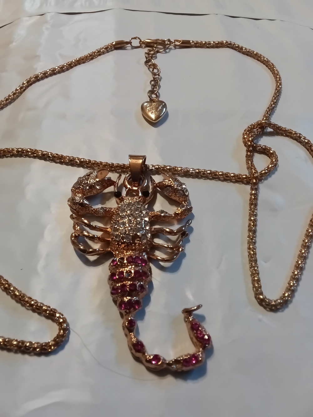Scorpion Pendant Necklace in Gold & Pink Like New